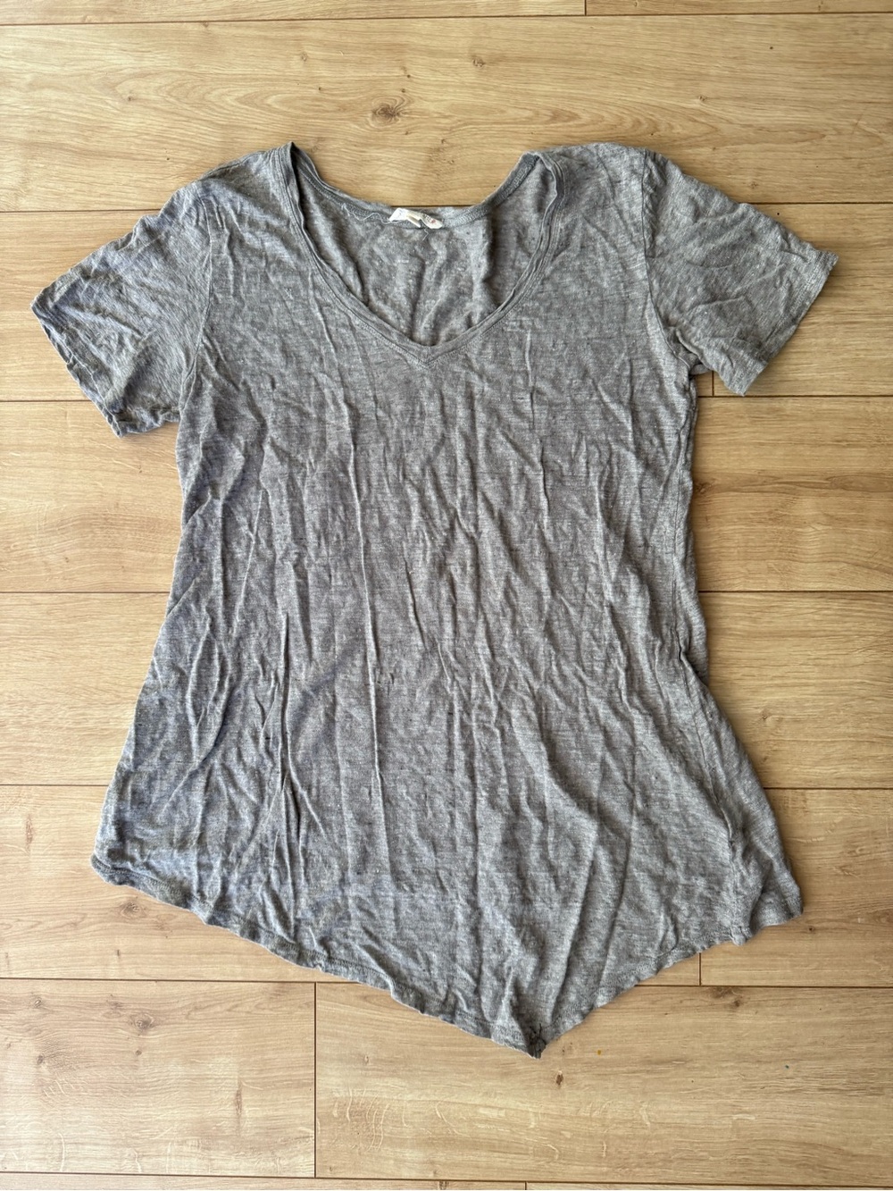 Eileen Fisher Gray Organic Linen V Neck A Line Tunic Top XS Lagenlook Relaxed